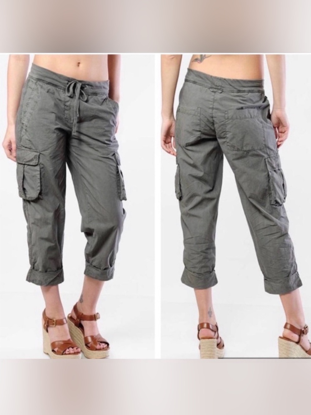 James Perse Rolled Cargo Pant drawstring waist khaki tan parachute 2/M